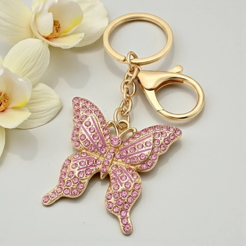 Butterfly Keychain Charm Gold and Pink NWT - Picture 1 of 14